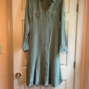 Spiegel 100% Silk Green Collar Shirt Dress w/Long or Cuffed Sleeves, Size‎ 4
